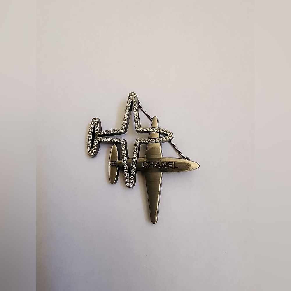 Chanel Silver-toned Airplane Brooch with Rhinestone Embelishments - Picture 2 of 4